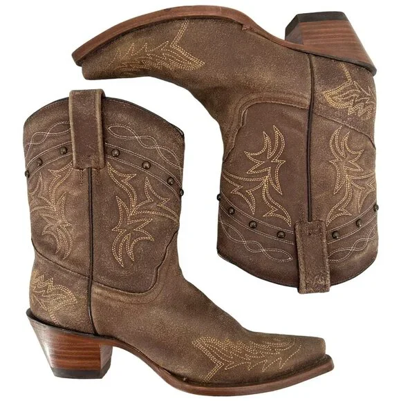 Corral Boots Women's 8M Brown Suede Leather Studded Ropers Cowboy Western Boots - Picture 3 of 16